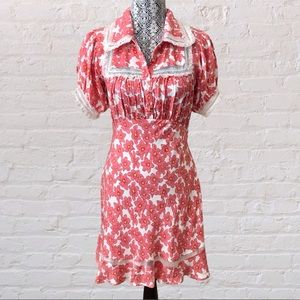 NWT Free People Mini Dress White Lace & Pink Floral Print Cottagecore Girly